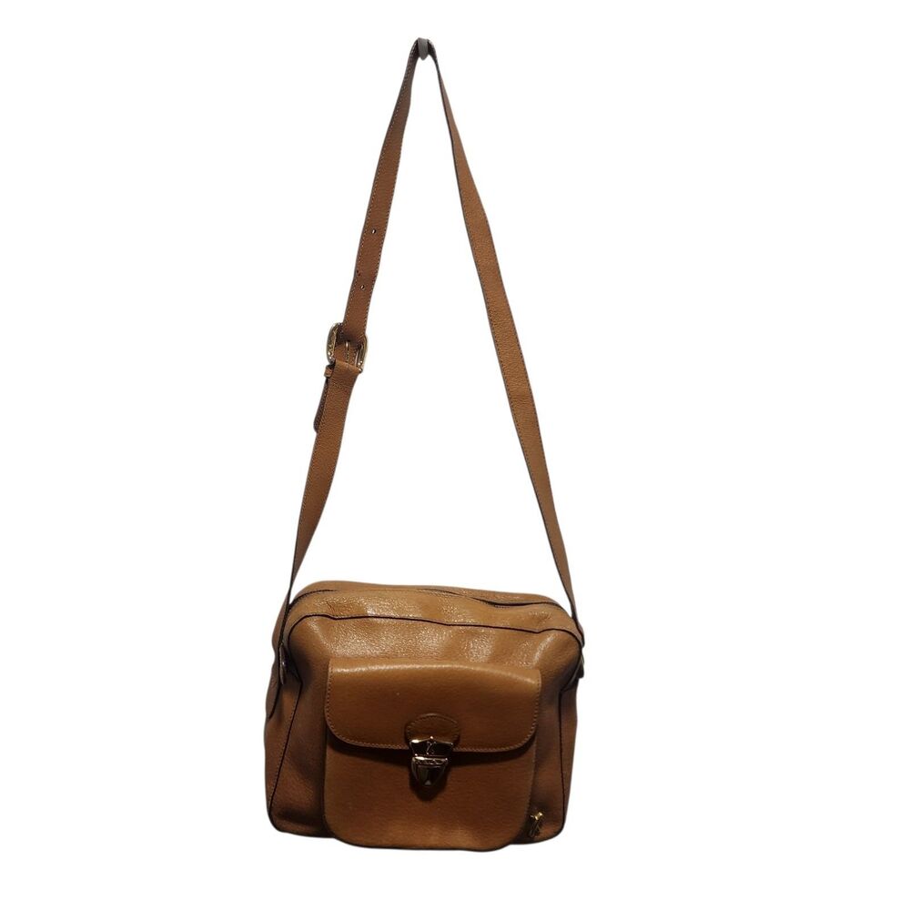 By Paloma Picasso Vintage Brown Leather Crossbody Bag Gold Hardware Italy